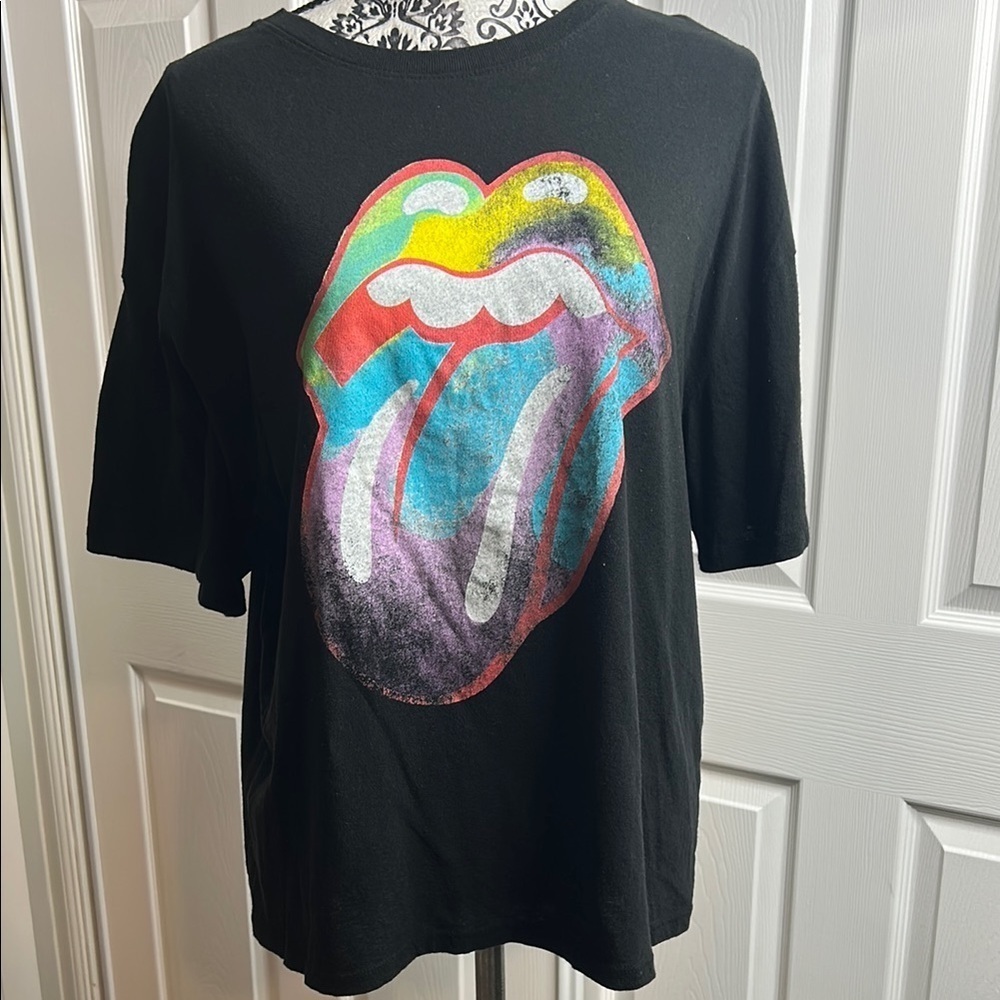 The Rolling Stones Oversized Colorful Tongue Black Graphic T-Shirt S/M